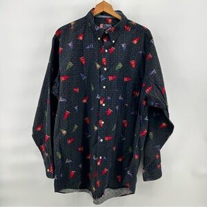 Chaps Ralph Lauren Shirt XL Tall Plaid Sport Flag Pennant Print Preppy Vtg